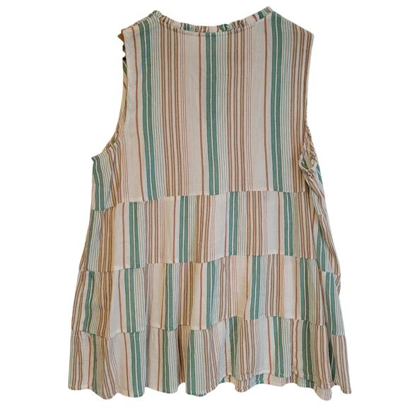 J.Jill Stiped Tiered Boho Tunic Top Women's Tassel Coastal Beachy Resort Size‎ L - Picture 2 of 7